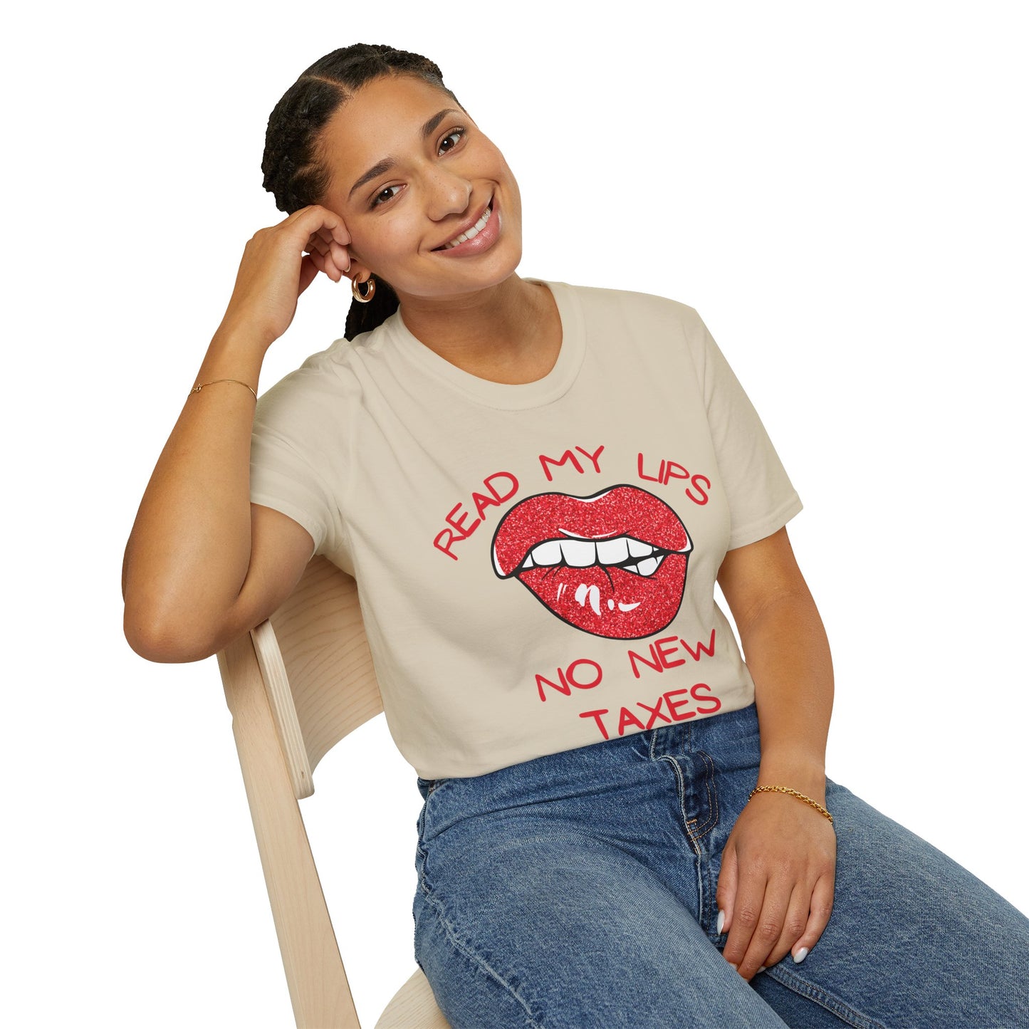 Funny Political T-Shirt – "Read My Lips: No New Taxes" Graphic Tee