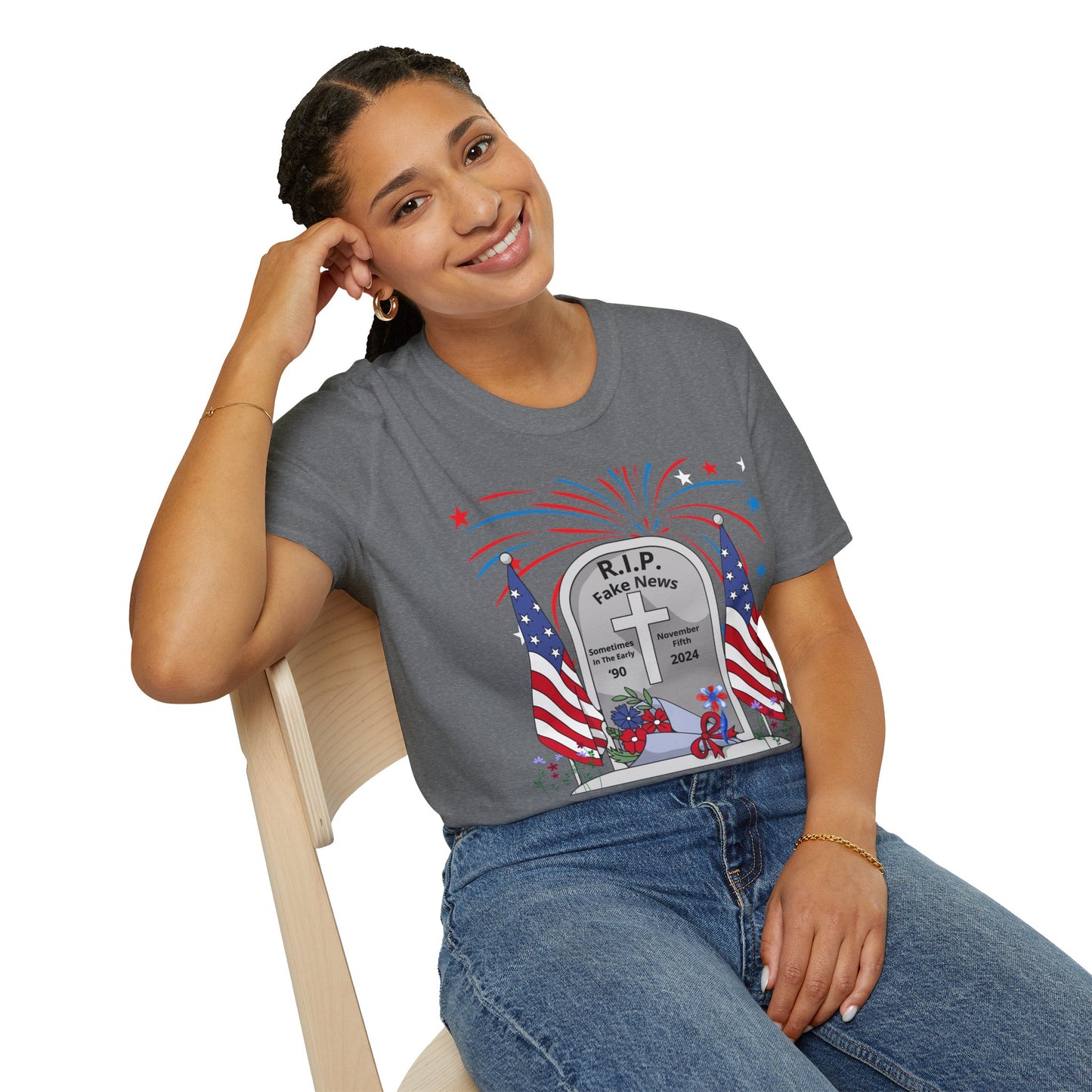 R I P Fake News Unisex Softstyle T-Shirt - Irony Design