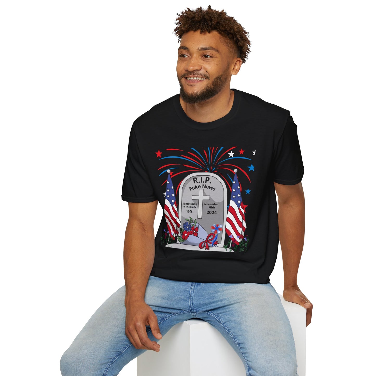 R I P Fake News Unisex Softstyle T-Shirt - Irony Design