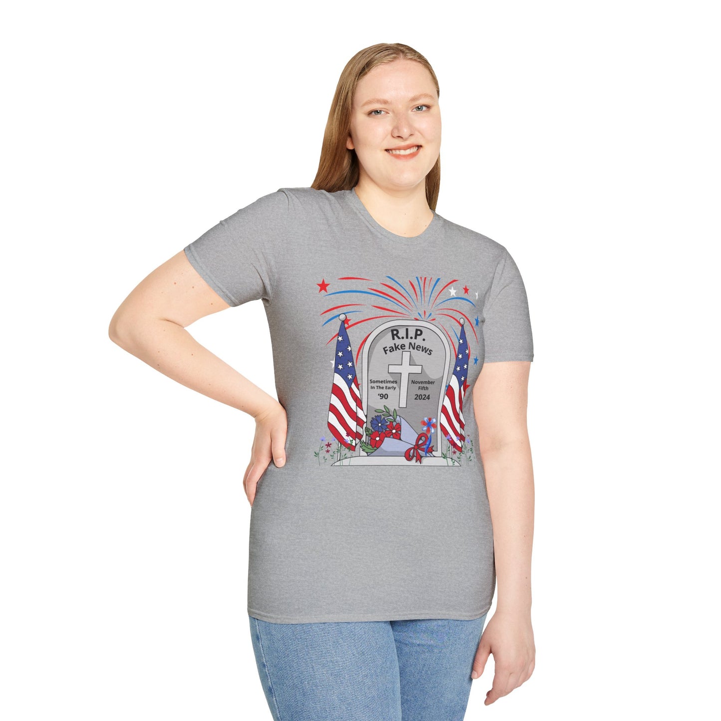 R I P Fake News Unisex Softstyle T-Shirt - Irony Design