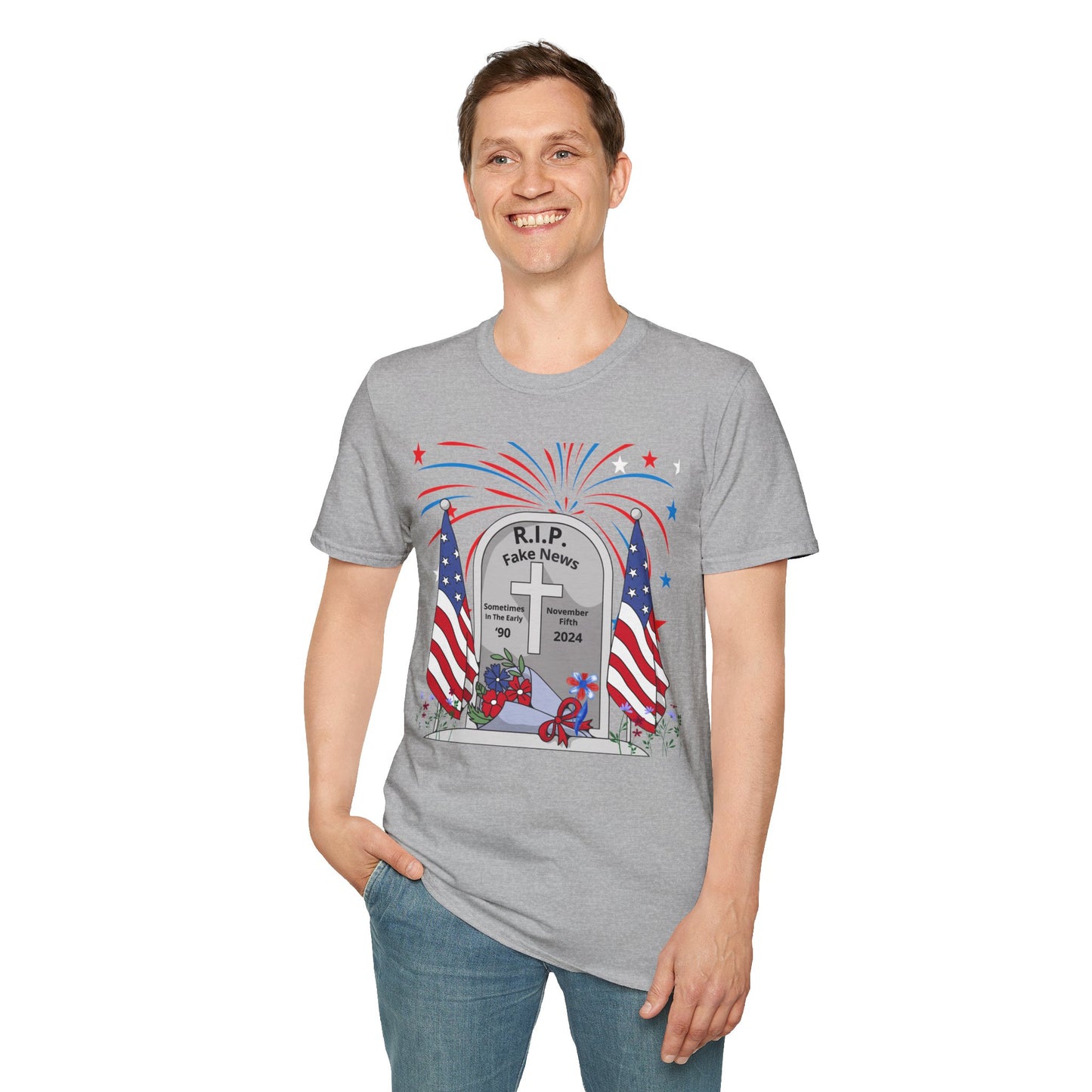 R I P Fake News Unisex Softstyle T-Shirt - Irony Design