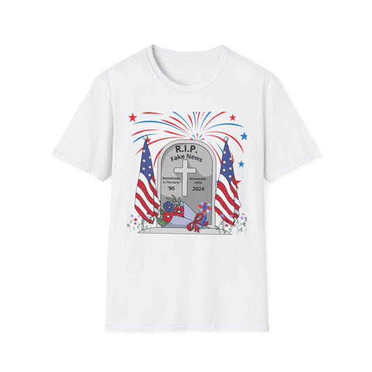 R I P Fake News Unisex Softstyle T-Shirt - Irony Design