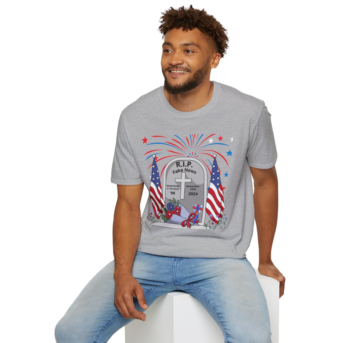 R I P Fake News Unisex Softstyle T-Shirt - Irony Design