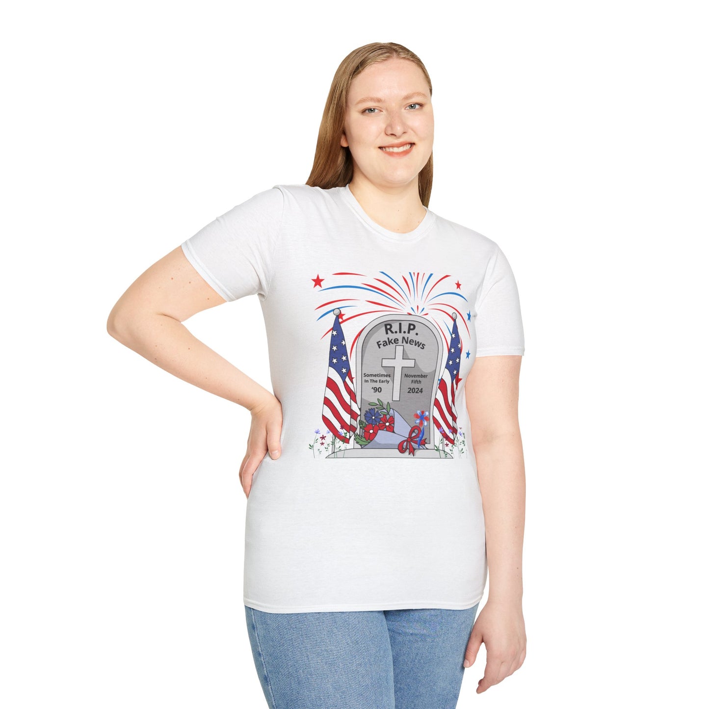 R I P Fake News Unisex Softstyle T-Shirt - Irony Design