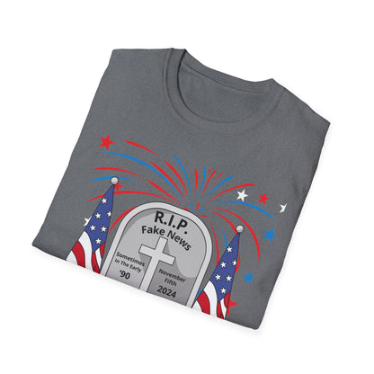 R I P Fake News Unisex Softstyle T-Shirt - Irony Design
