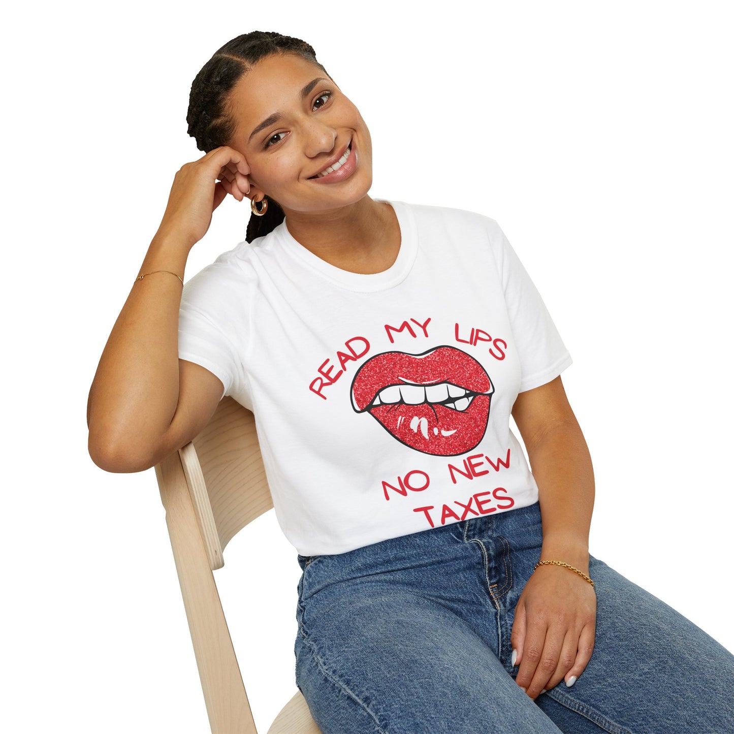 Funny Political T-Shirt – "Read My Lips: No New Taxes" Graphic Tee