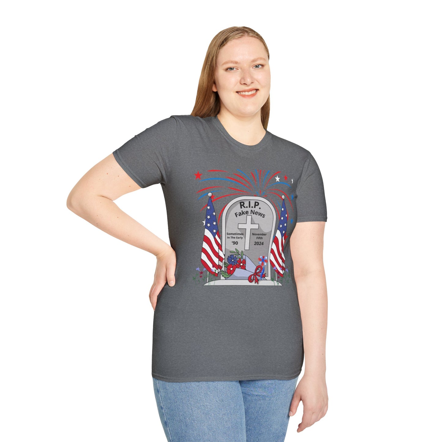R I P Fake News Unisex Softstyle T-Shirt - Irony Design