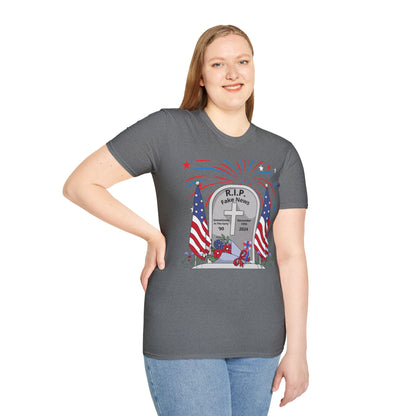 R I P Fake News Unisex Softstyle T-Shirt - Irony Design