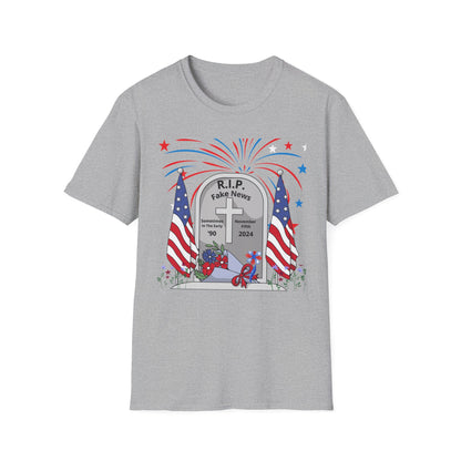 R I P Fake News Unisex Softstyle T-Shirt - Irony Design