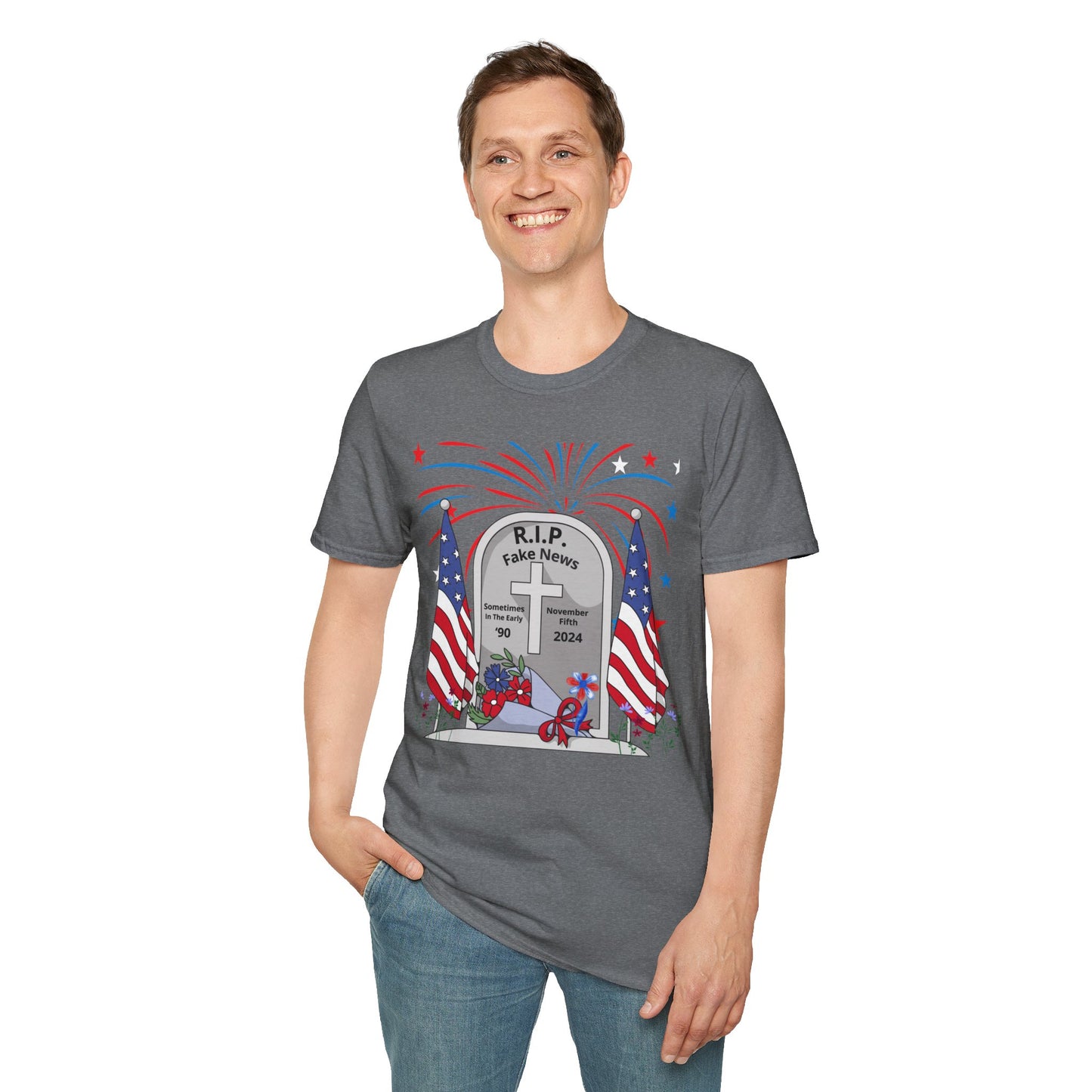 R I P Fake News Unisex Softstyle T-Shirt - Irony Design