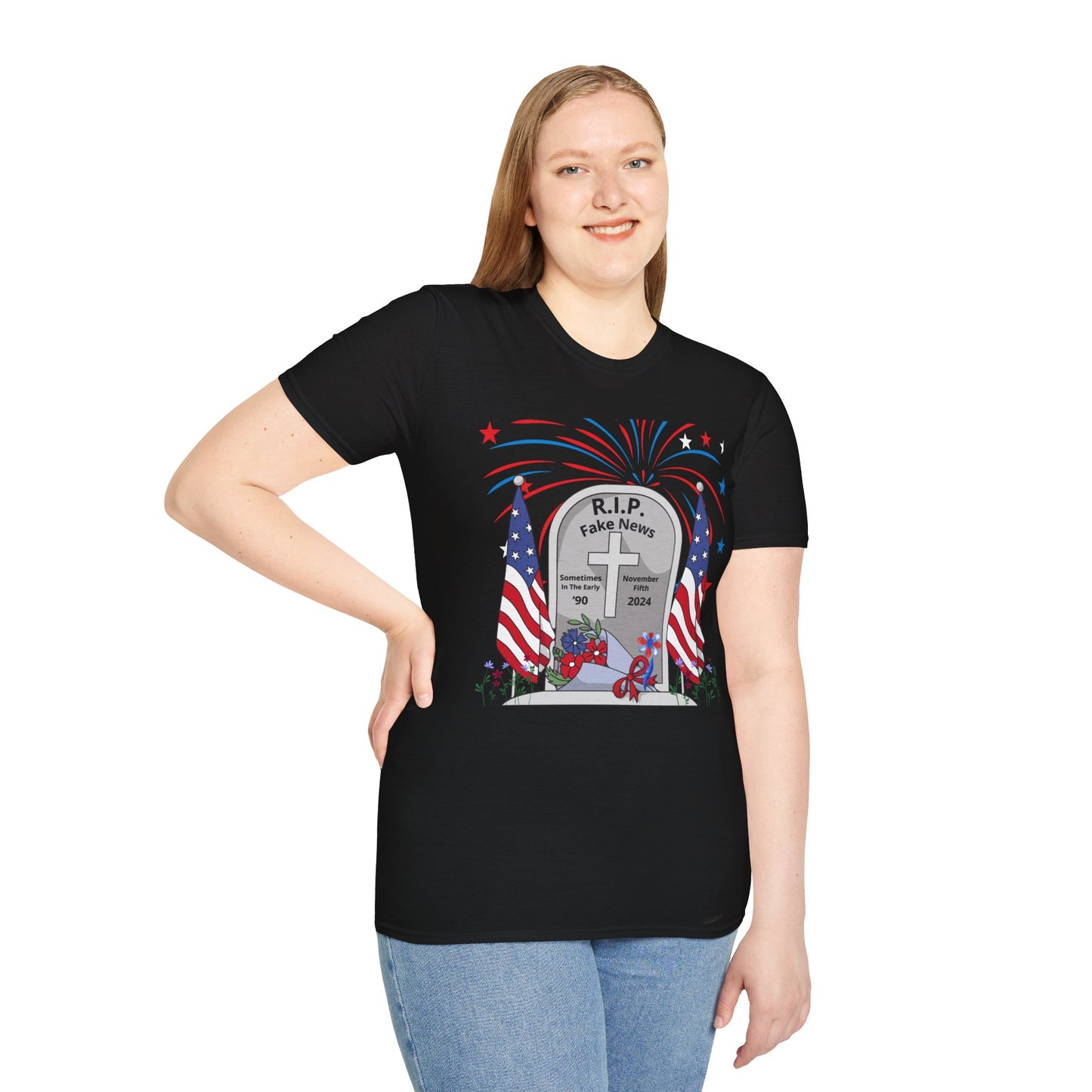 R I P Fake News Unisex Softstyle T-Shirt - Irony Design