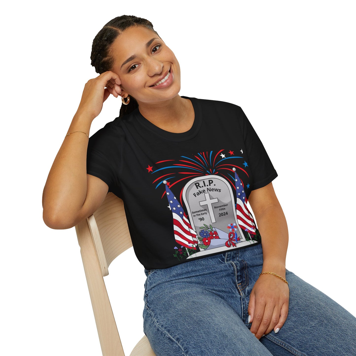 R I P Fake News Unisex Softstyle T-Shirt - Irony Design