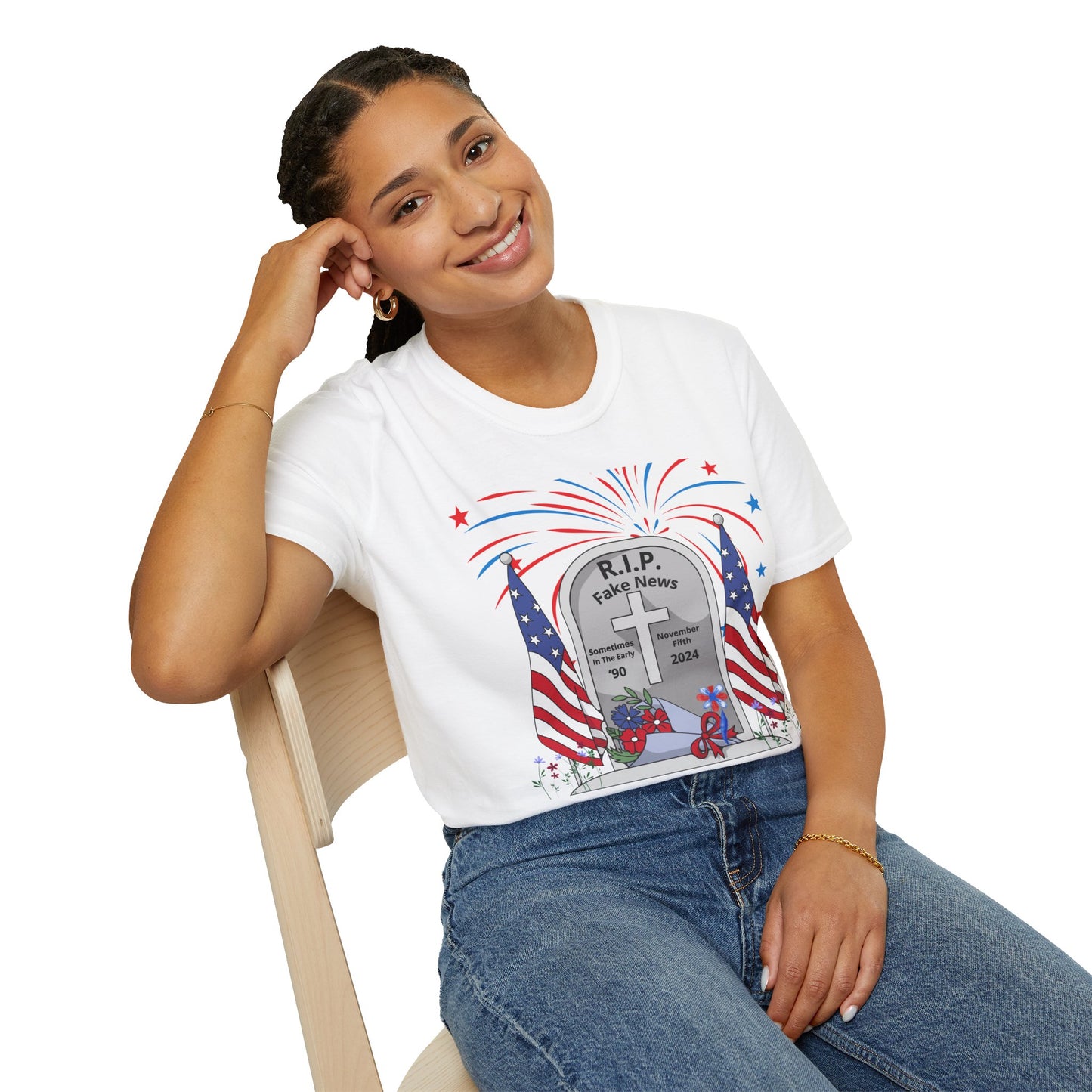 R I P Fake News Unisex Softstyle T-Shirt - Irony Design