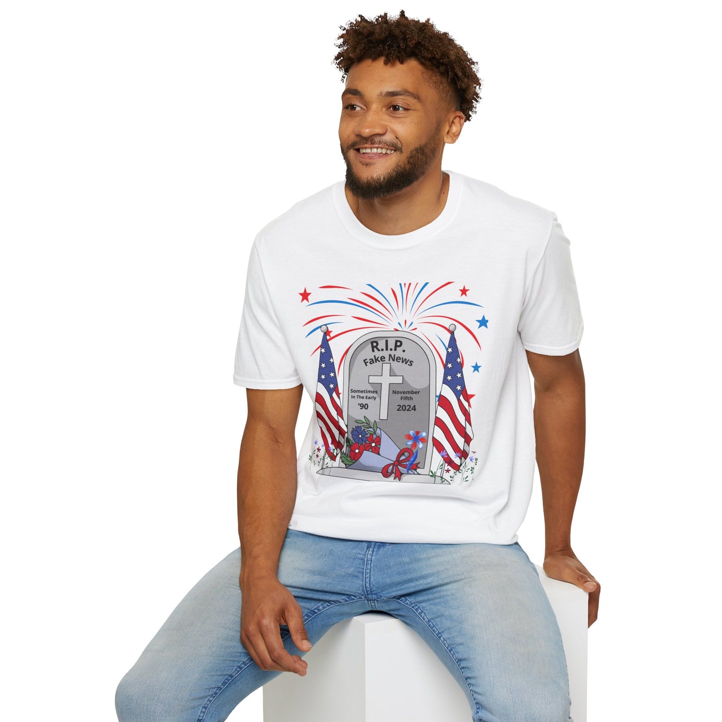 R I P Fake News Unisex Softstyle T-Shirt - Irony Design