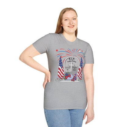 R I P Fake News Unisex Softstyle T-Shirt - Irony Design