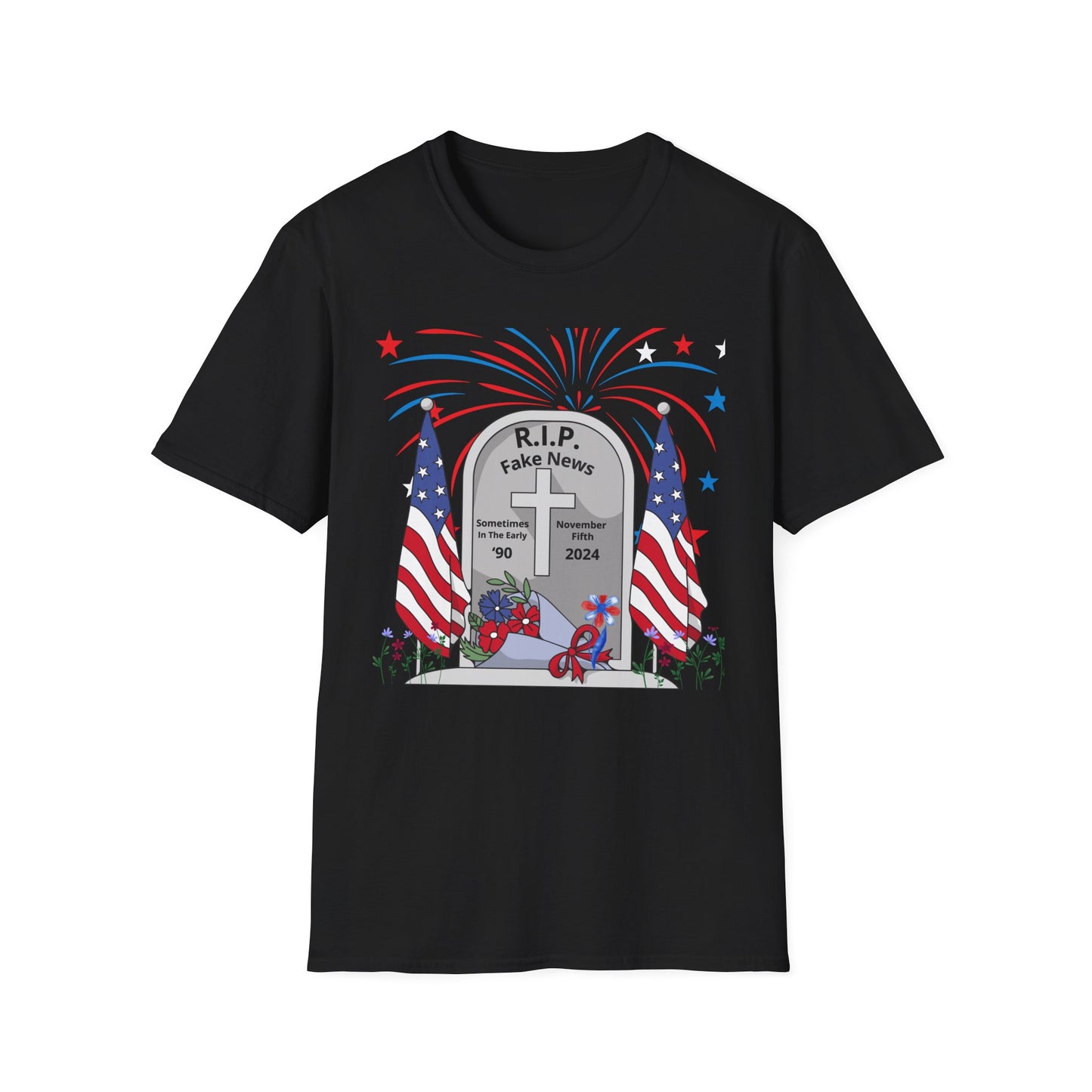 R I P Fake News Unisex Softstyle T-Shirt - Irony Design