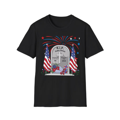 R I P Fake News Unisex Softstyle T-Shirt - Irony Design