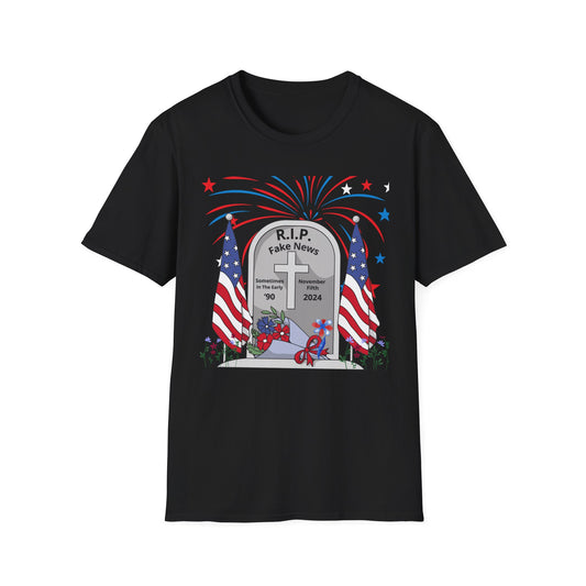 R I P Fake News Unisex Softstyle T-Shirt - Irony Design