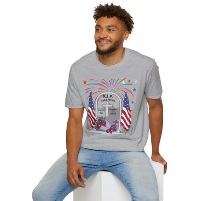 R I P Fake News Unisex Softstyle T-Shirt - Irony Design