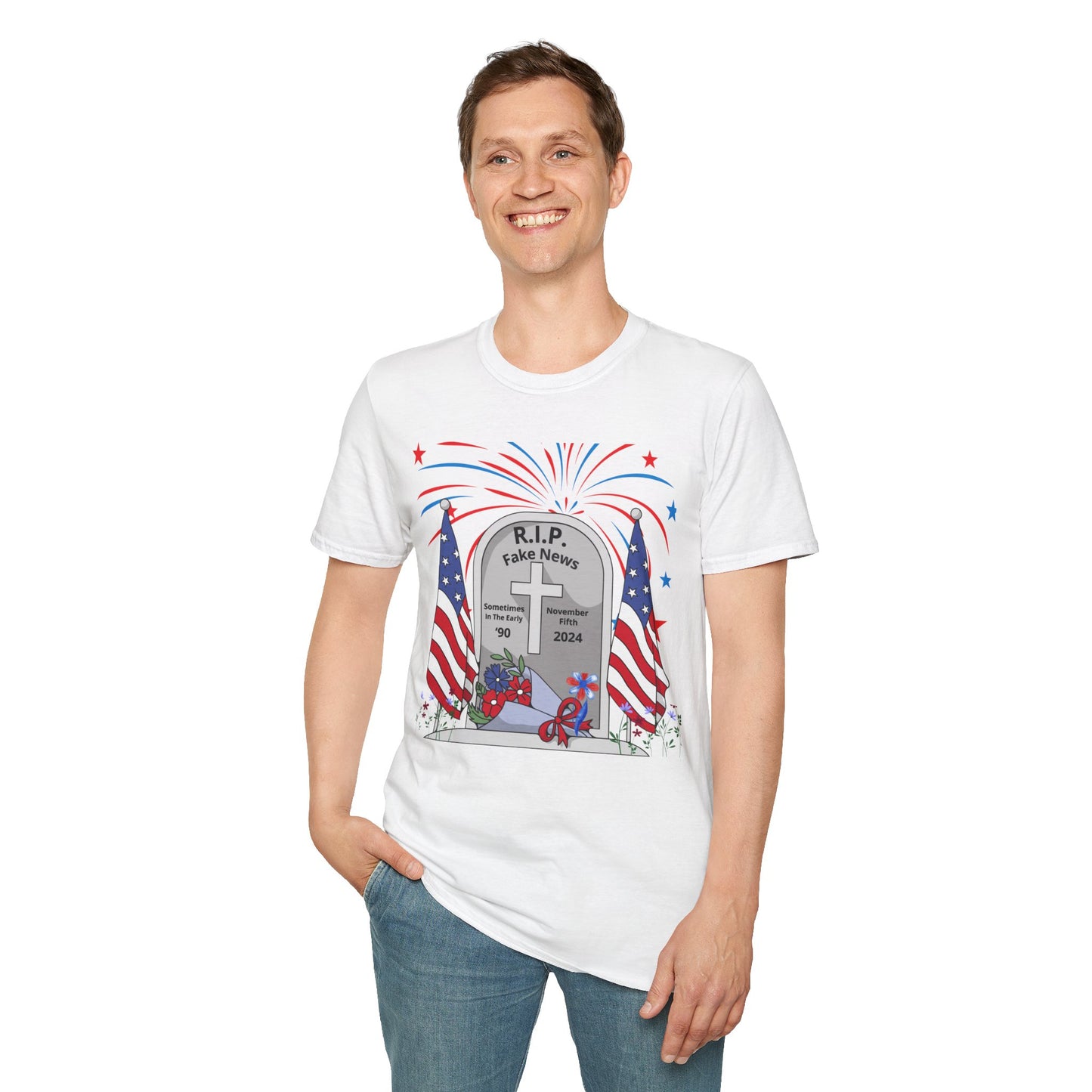 R I P Fake News Unisex Softstyle T-Shirt - Irony Design