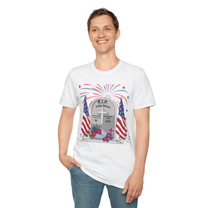 R I P Fake News Unisex Softstyle T-Shirt - Irony Design