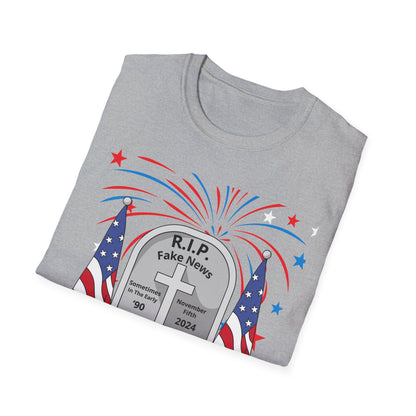 R I P Fake News Unisex Softstyle T-Shirt - Irony Design