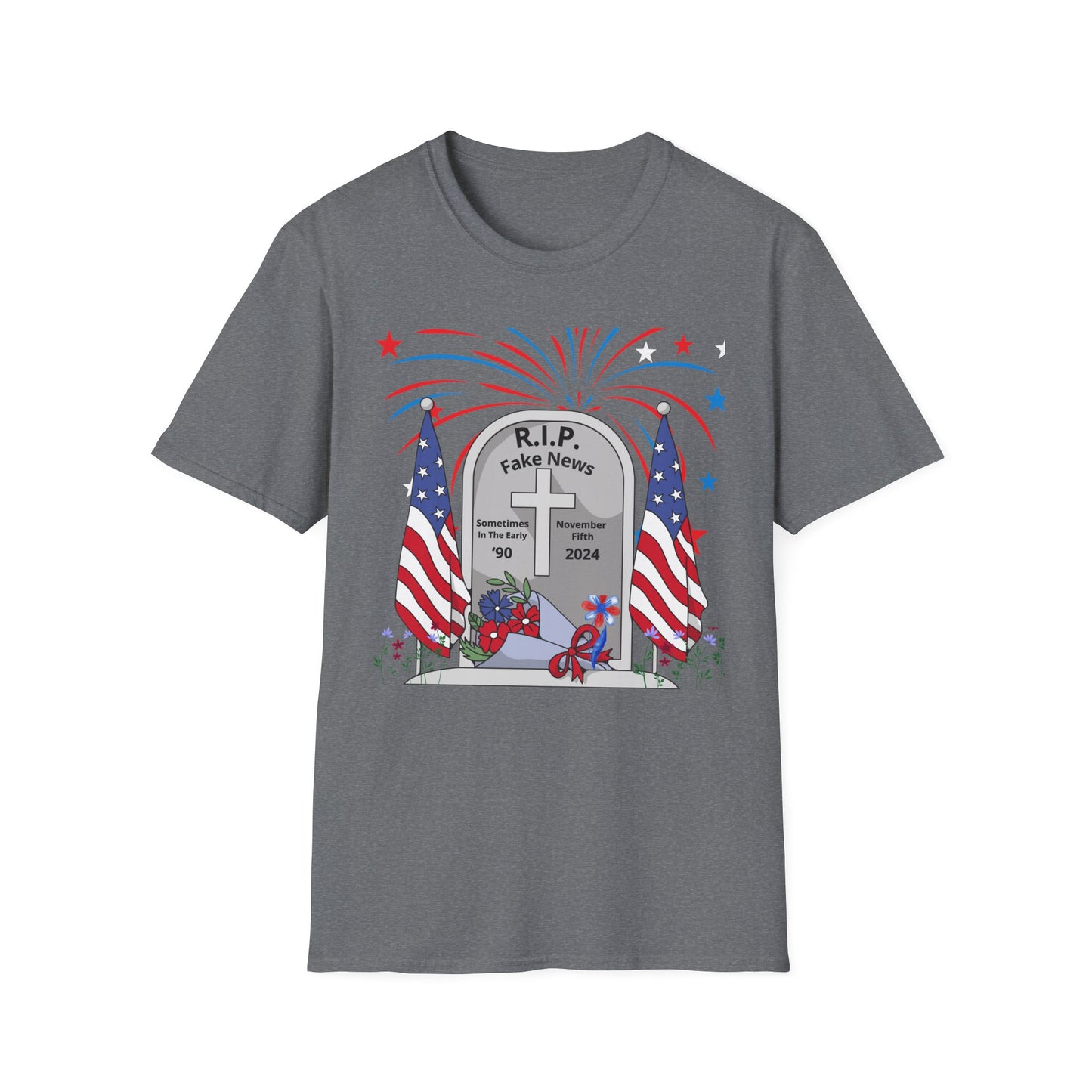 R I P Fake News Unisex Softstyle T-Shirt - Irony Design