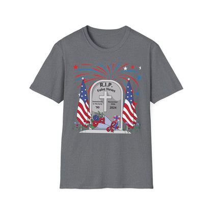 R I P Fake News Unisex Softstyle T-Shirt - Irony Design